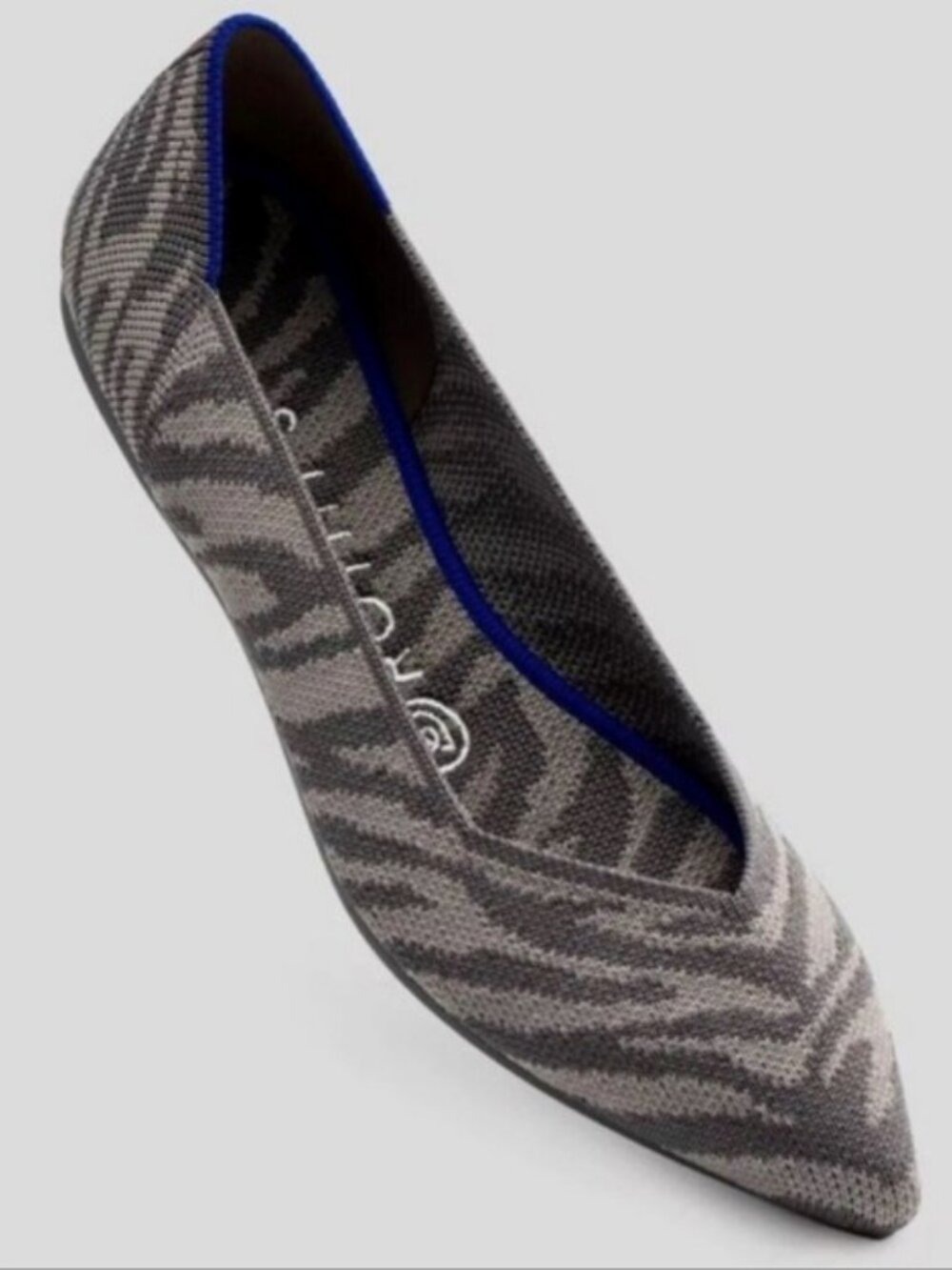 Rothy's The Point Dark Light Gray Zebra Stripe Print Flats 9